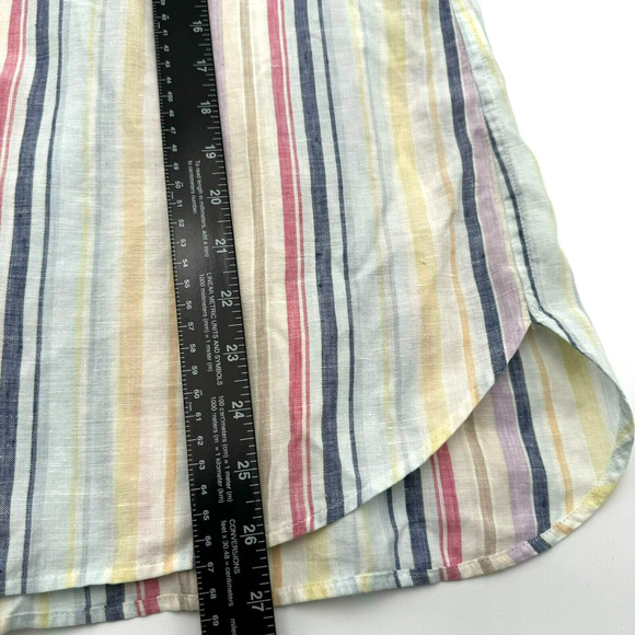 CHICO'S Womens 2 Large Pastel Rainbow Stripe Shirt 100% Linen No Iron 3/4 Sleeve - Picture 8 of 9